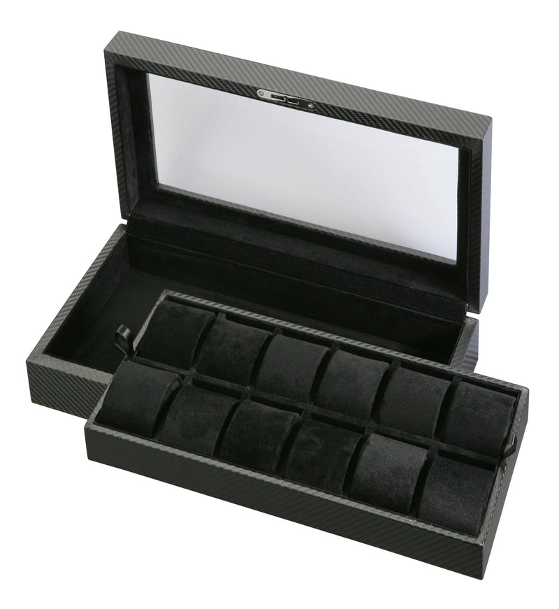 (12) Diplomat Carbon Fiber Watch Box With Clear Top