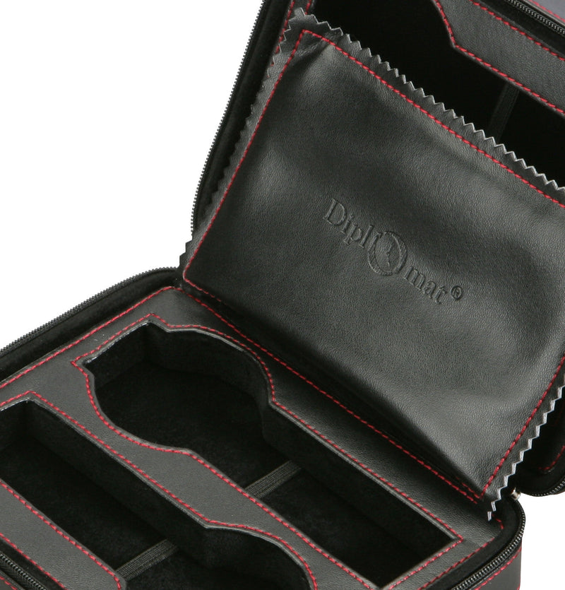 Diplomat Black Leather 4 Watch Travel Case