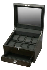 Volta Rustic Brown 8 Wood Watch Case With Extra Storage Compartment