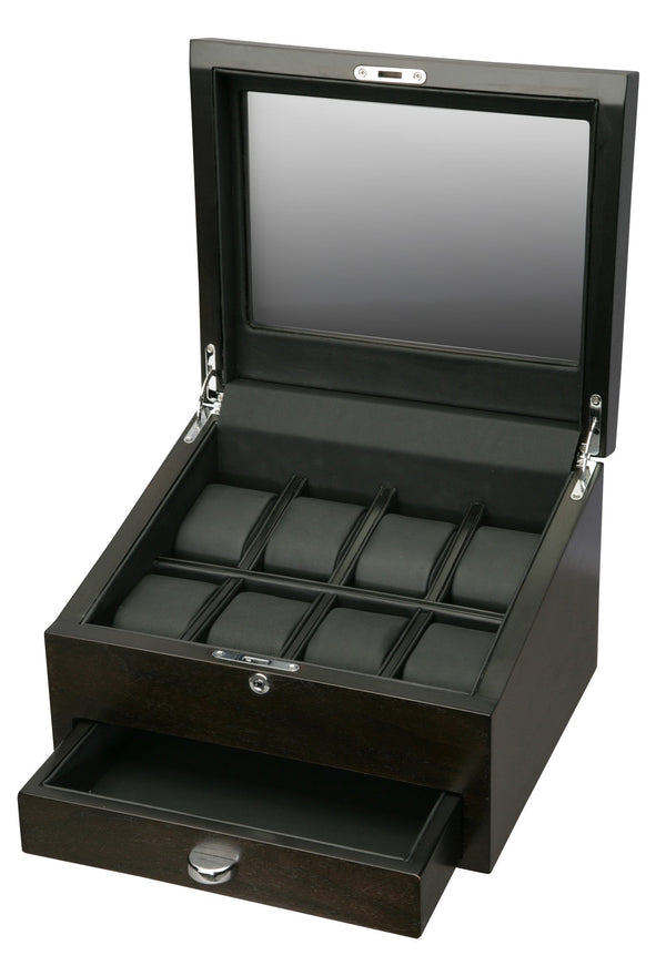 Volta Rustic Brown 8 Wood Watch Case With Extra Storage Compartment