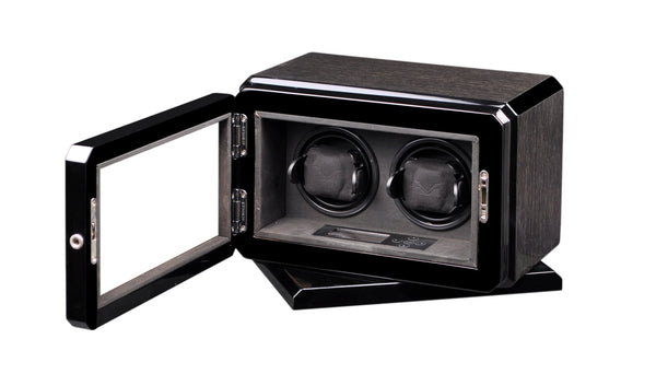 Volta Black Oak Double Watch Winder with Rotation Base