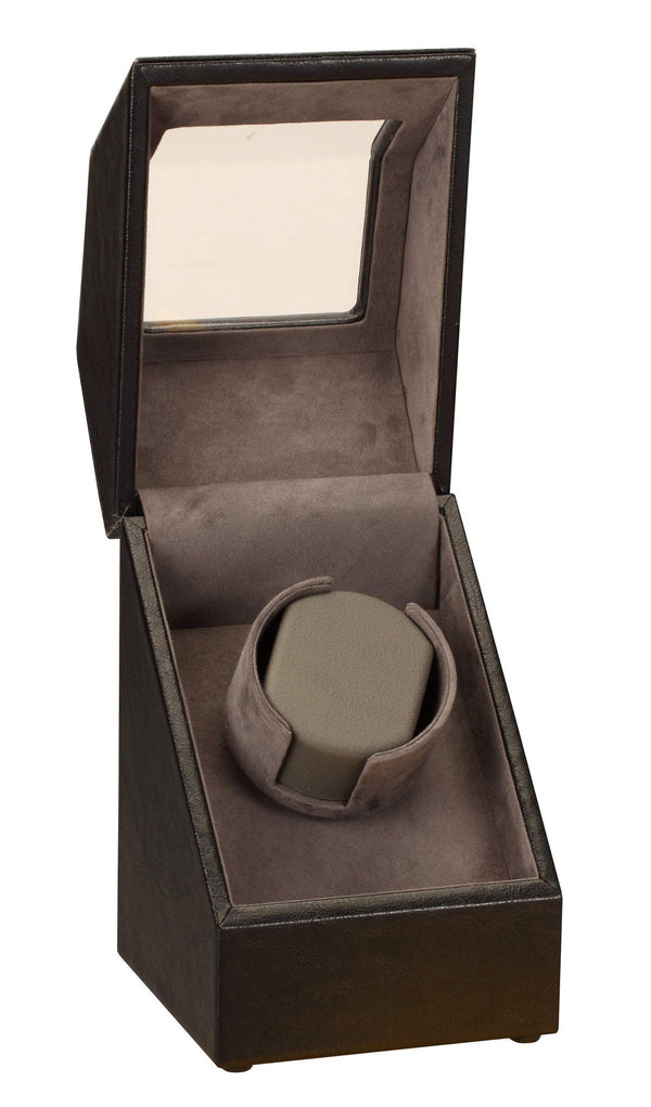 Diplomat Black Leather Single Watch Winder with Stitch Trim