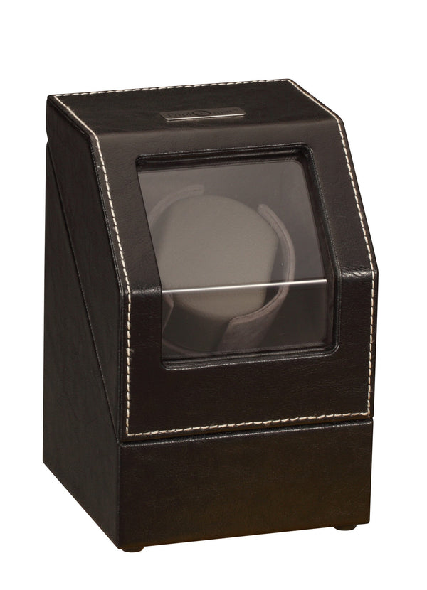 Diplomat Black Leather Single Watch Winder with Stitch Trim