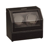 Diplomat Black Leather Double Watch Winder with Stitch Trim