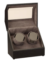 Diplomat Black Leather Double Watch Winder with Stitch Trim