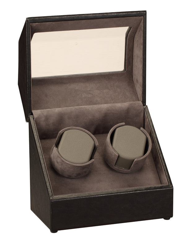 Diplomat Black Leather Double Watch Winder with Stitch Trim