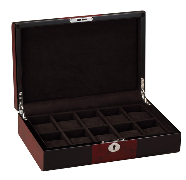 Diplomat 10 Piano Black Wood Watch Case With Cherry Wood Accent Trim