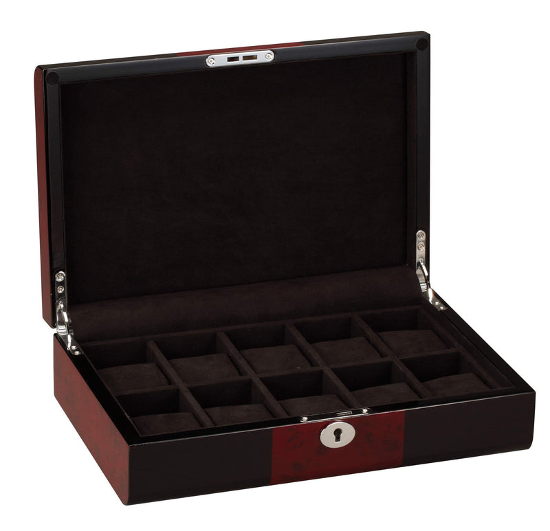 Diplomat 10 Piano Black Wood Watch Case With Cherry Wood Accent Trim