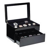 (17) Piano Black Wood Watch Box with Glass Top