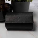 Two Slot Watch Roll - All Black Saffiano